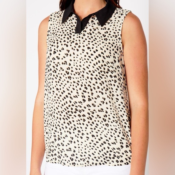 PLEIONE  Leopard Print Collared Sleeveless Blouse  Sz L Like New office modest - Picture 6 of 16